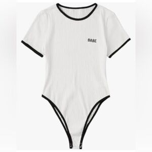 White Ribbed One-Piece with Black Trim